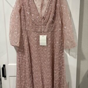 Mac Duggal Blush Sequin Long Sleeve Dress